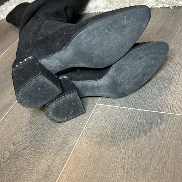 Wishbone Collection Black Suede Over-the-Knee Boots Studded Heel Pointed Toe - Picture 12 of 16